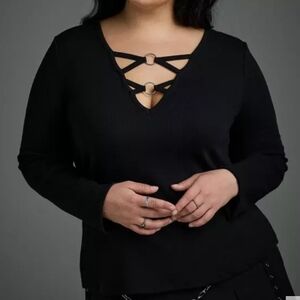 Torrid Nightfall Lace-Front O-Ring Crop Top Size 0, New With Tags